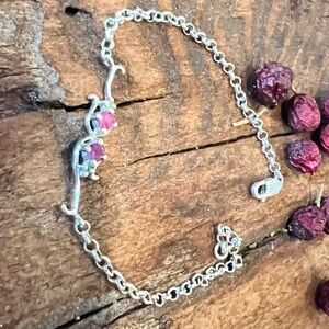 Bali Natural Ruby Bracelet Dainty Rolo Chain Minimalist Sterling Silver 7.5”